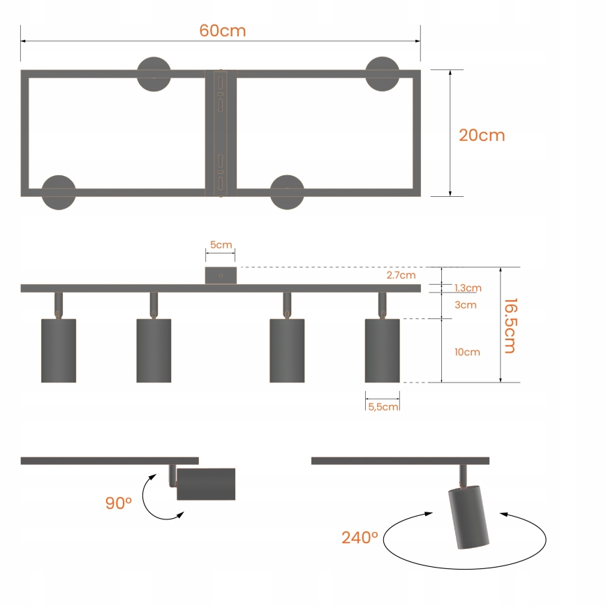 Stropna spot svjetiljka 4xGU10/30W/230V crna