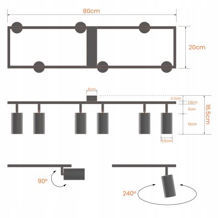 Stropna svjetiljka 6x GU10/30W/230V, bijela