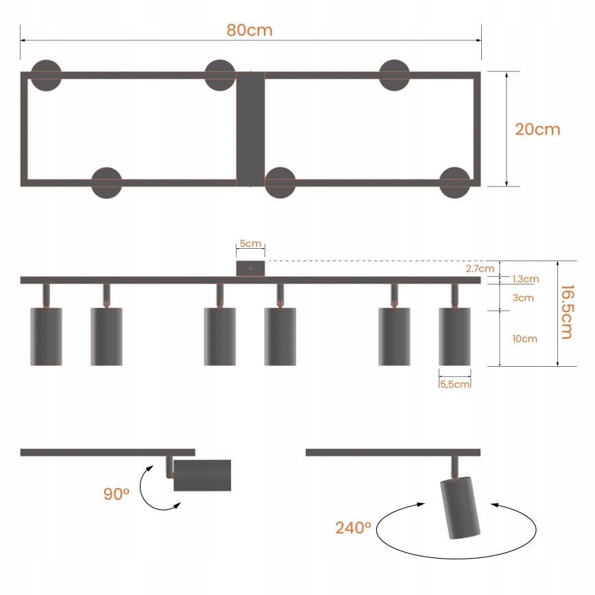 Stropna svjetiljka 6x GU10/30W/230V, bijela