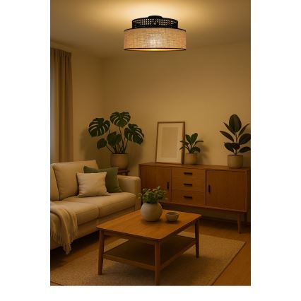 Stropna svjetiljka BOHO 1xE27/60W/230V crna/ratan