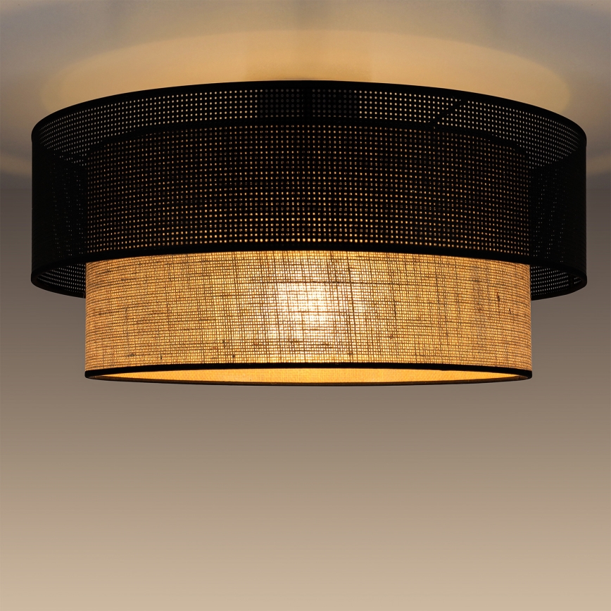 Stropna svjetiljka BORHO 1xE27/60W/230V Ø 40 cm crna/juta