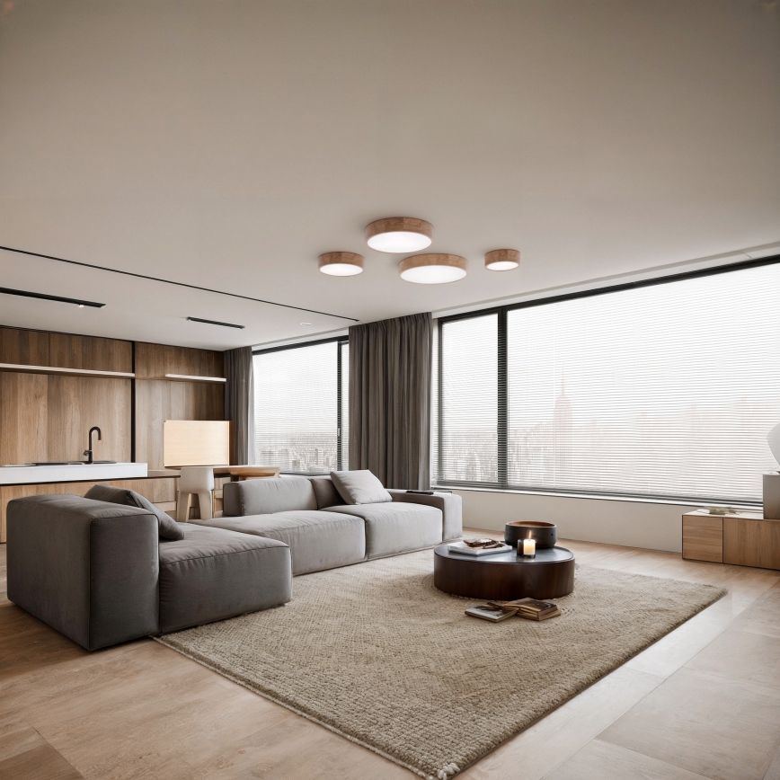 Stropna svjetiljka CLEO 6xE27/24W/230V, promjer 80 cm, hrast