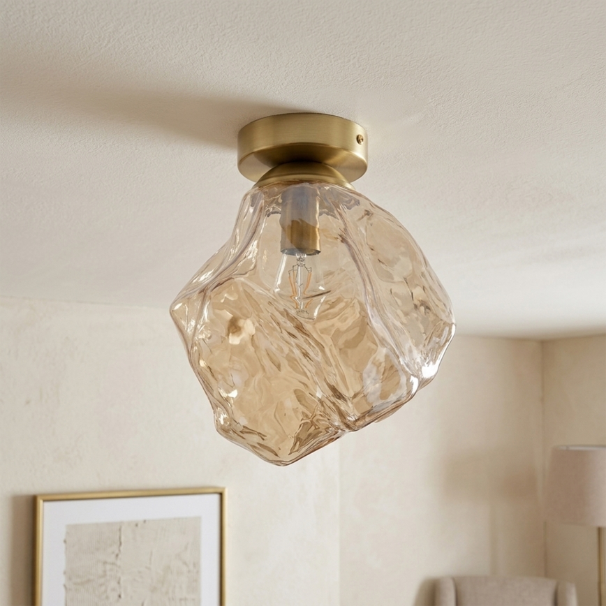 Stropna svjetiljka CRISTAL 1xE14/15W/230V mesing/zadimljena bež