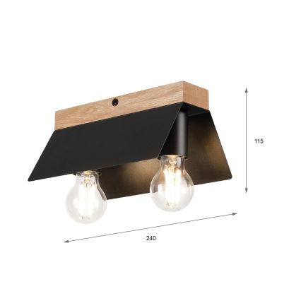 Stropna svjetiljka ESME 2xE27/15W/230V crna/hrast