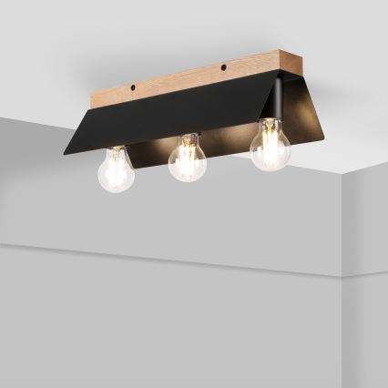 Stropna svjetiljka ESME 3xE27/15W/230V crna/hrast