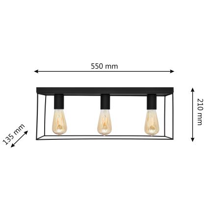 Stropna svjetiljka FINN 3xE27/15W/230V crna