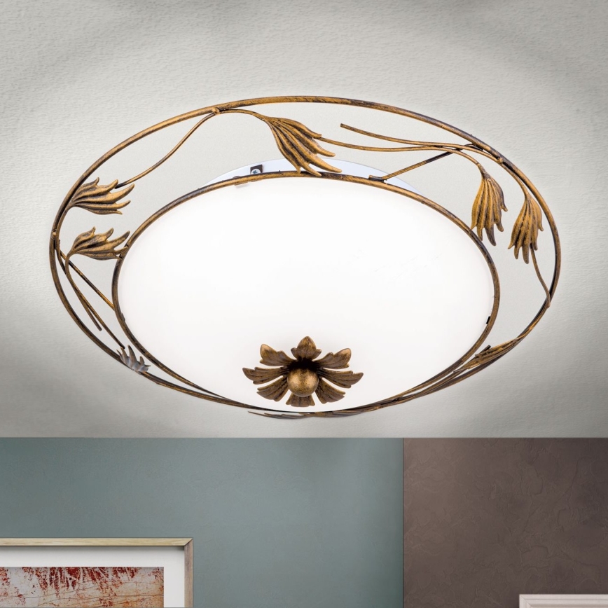 Stropna svjetiljka FLEUR 2xE27/60W/230V pr. 40 cm bronca