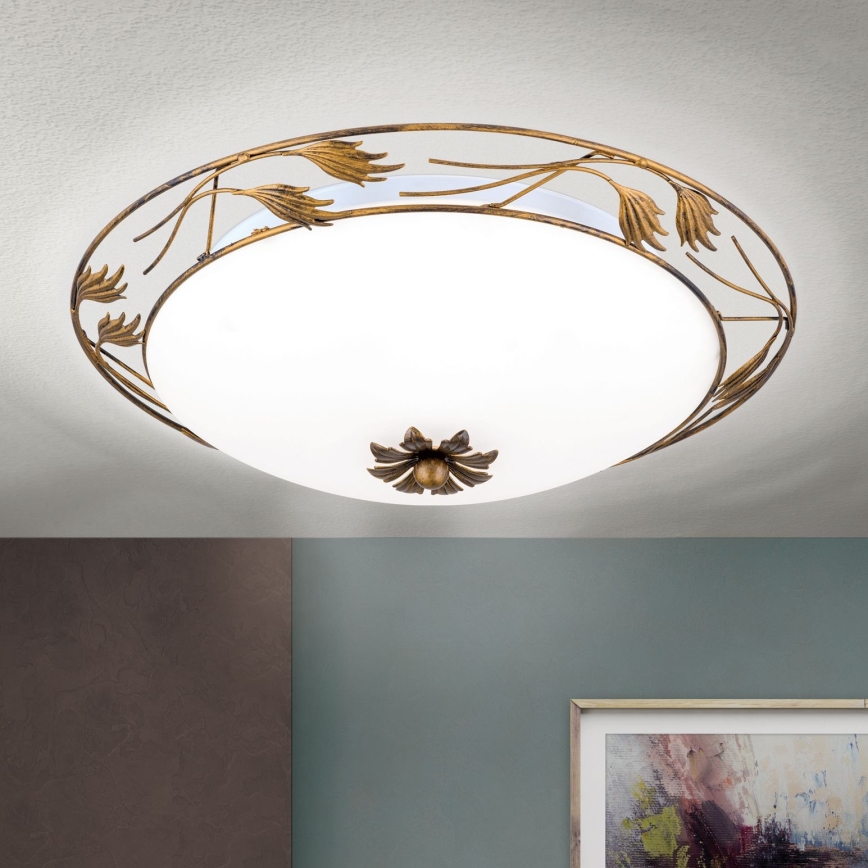 Stropna svjetiljka FLEUR 3xE27/60W/230V pr. 50 cm bronca