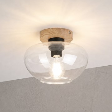 Stropna svjetiljka FLO WOOD 1xE27/15W/230V hrast/prozirno Ø 22 cm
