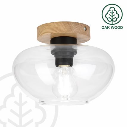 Stropna svjetiljka FLO WOOD 1xE27/15W/230V hrast/prozirno Ø 22 cm