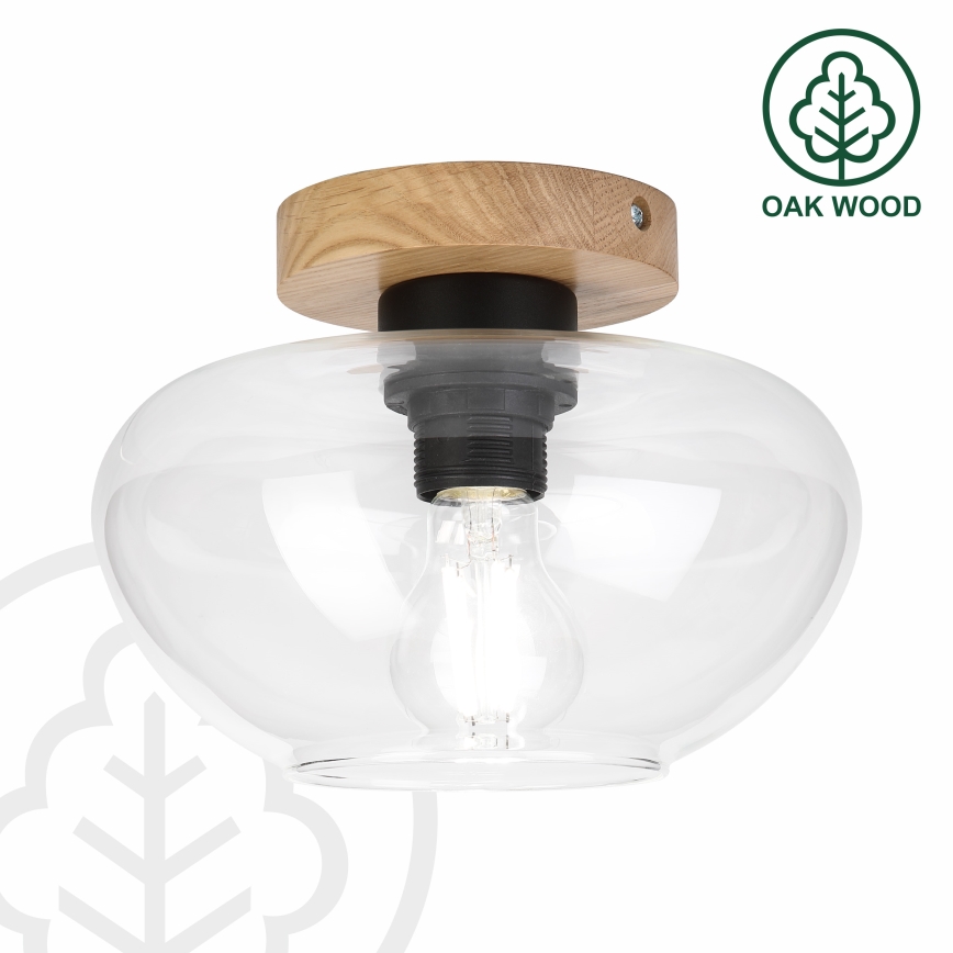Stropna svjetiljka FLO WOOD 1xE27/15W/230V hrast/prozirno Ø 22 cm