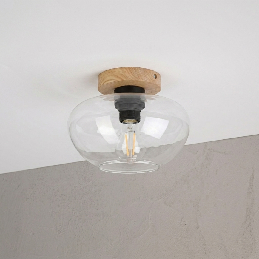 Stropna svjetiljka FLO WOOD 1xE27/15W/230V hrast/prozirno Ø 22 cm