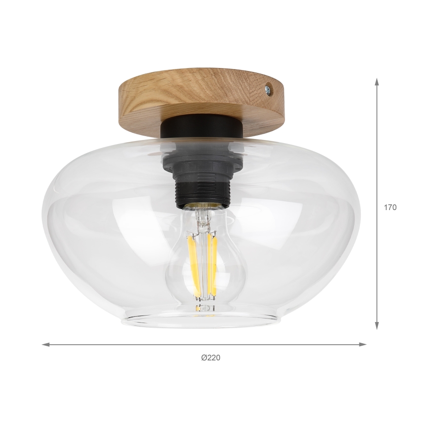 Stropna svjetiljka FLO WOOD 1xE27/15W/230V hrast/prozirno Ø 22 cm