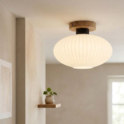 Stropna svjetiljka HARMA WOOD 1xE27/15W/230V hrast/bijela Ø 25 cm