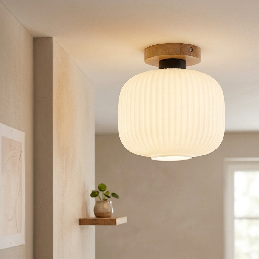 Stropna svjetiljka HARMA WOOD 1xE27/15W/230V hrast/bijela Ø 25 cm