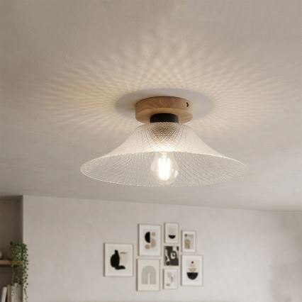 Stropna svjetiljka JULL WOOD 1xE27/15W/230V hrast/prozirno promjer 34 cm