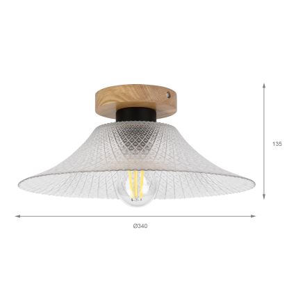Stropna svjetiljka JULL WOOD 1xE27/15W/230V hrast/prozirno promjer 34 cm