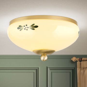 Stropna svjetiljka LANDHAUS 1xE27/60W/230V Ø 21 cm mesing/bež/zelena