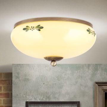 Stropna svjetiljka LANDHAUS 2xE27/60W/230V Ø 28 cm brončana/bež/zelena