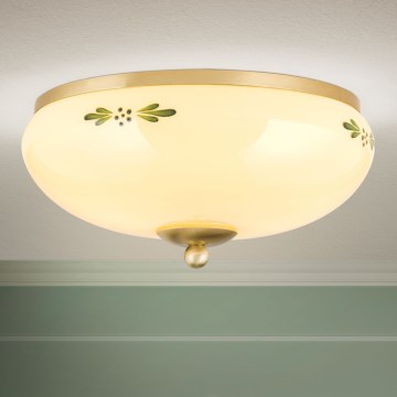 Stropna svjetiljka LANDHAUS 2xE27/60W/230V Ø 28 cm mesing/bež/zelena