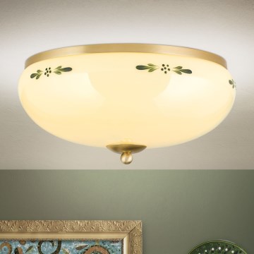 Stropna svjetiljka LANDHAUS 3xE27/60W/230V promjer 35 cm mesing/bež/zelena