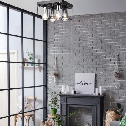 Stropna svjetiljka MIKA 4xE27/60W/230V crna/sjajni krom