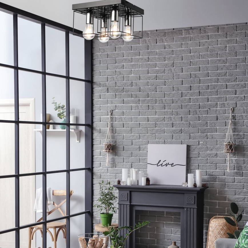 Stropna svjetiljka MIKA 4xE27/60W/230V crna/sjajni krom