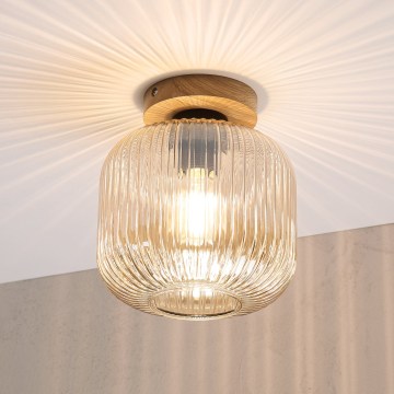 Stropna svjetiljka MILOU WOOD 1xE27/15W/230V hrast/dimljeno bež Ø 20 cm