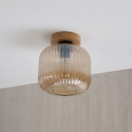 Stropna svjetiljka MILOU WOOD 1xE27/15W/230V hrast/dimljeno bež Ø 20 cm