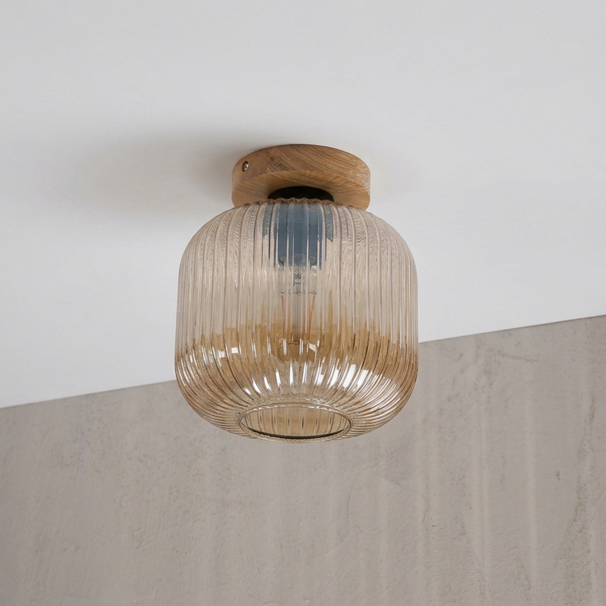Stropna svjetiljka MILOU WOOD 1xE27/15W/230V hrast/dimljeno bež Ø 20 cm