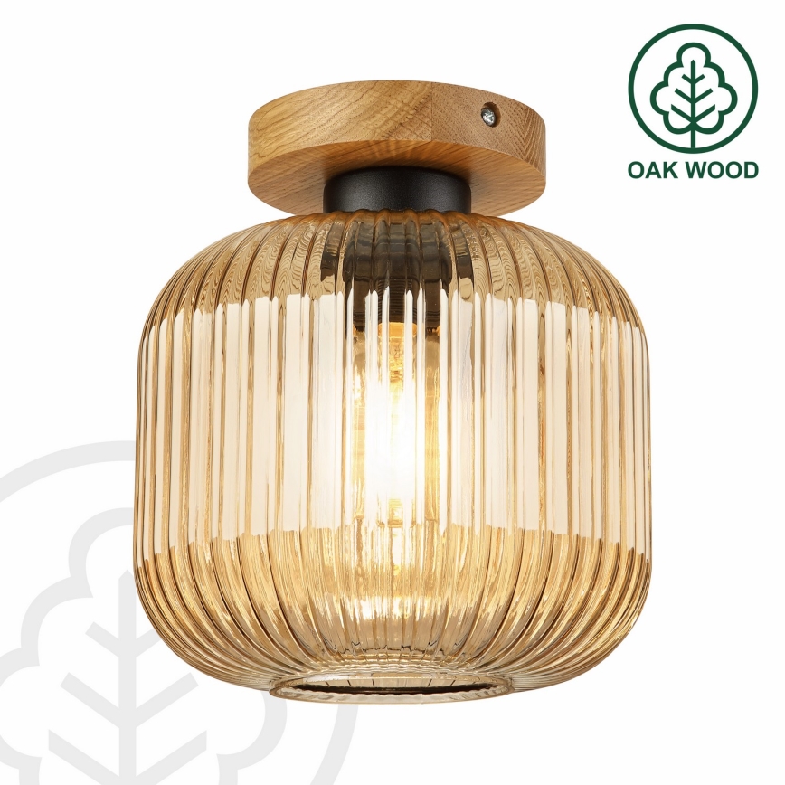 Stropna svjetiljka MILOU WOOD 1xE27/15W/230V hrast/dimljeno bež Ø 20 cm