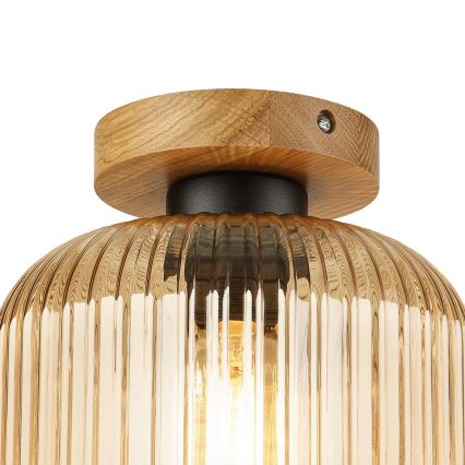 Stropna svjetiljka MILOU WOOD 1xE27/15W/230V hrast/dimljeno bež Ø 20 cm
