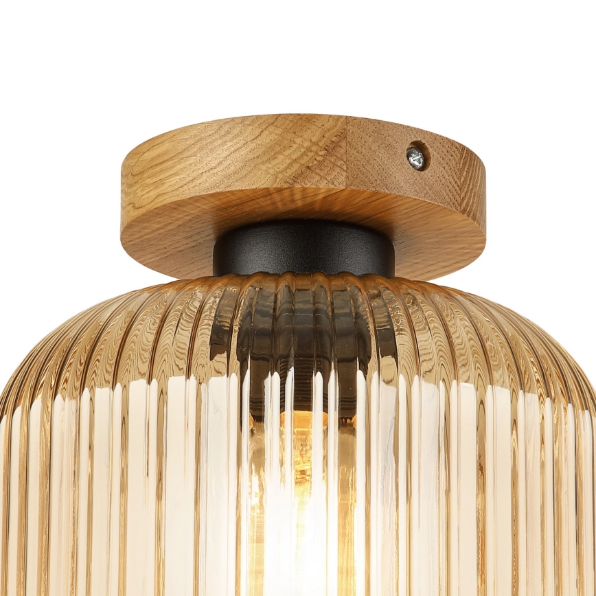 Stropna svjetiljka MILOU WOOD 1xE27/15W/230V hrast/dimljeno bež Ø 20 cm