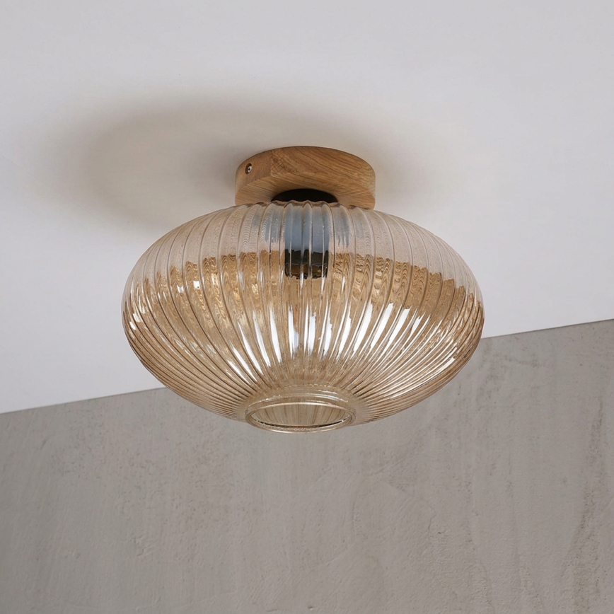 Stropna svjetiljka MILOU WOOD 1xE27/15W/230V hrast/dimljeno bež Ø 29 cm