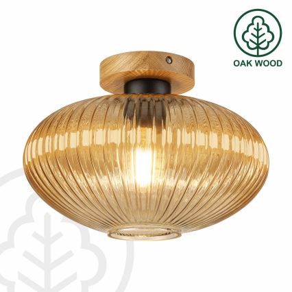 Stropna svjetiljka MILOU WOOD 1xE27/15W/230V hrast/dimljeno bež Ø 29 cm