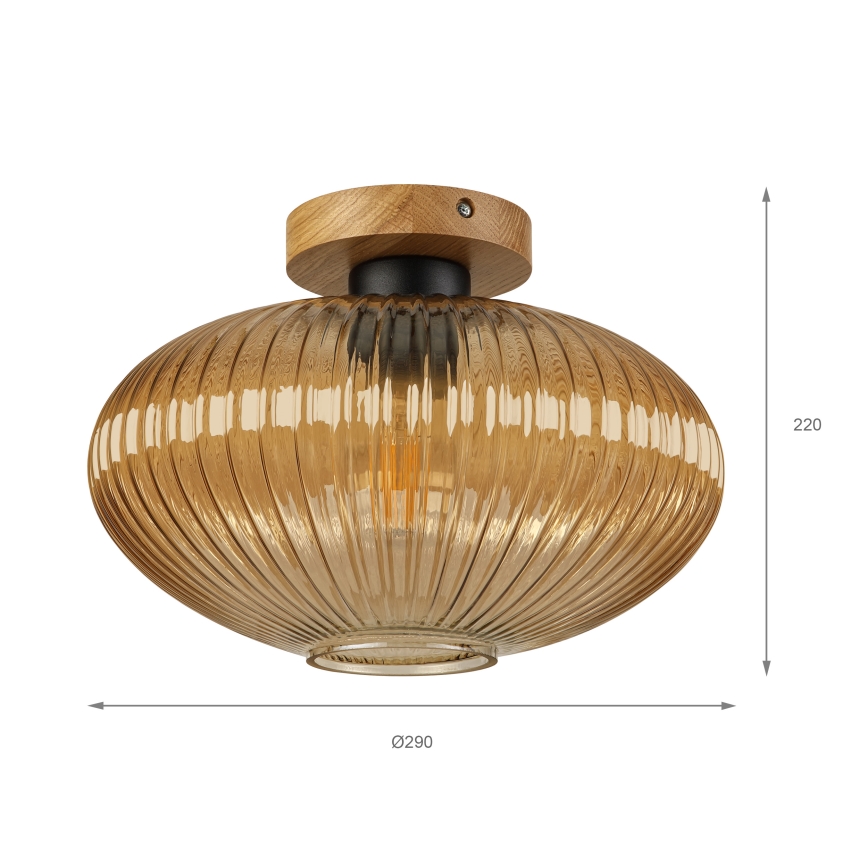 Stropna svjetiljka MILOU WOOD 1xE27/15W/230V hrast/dimljeno bež Ø 29 cm