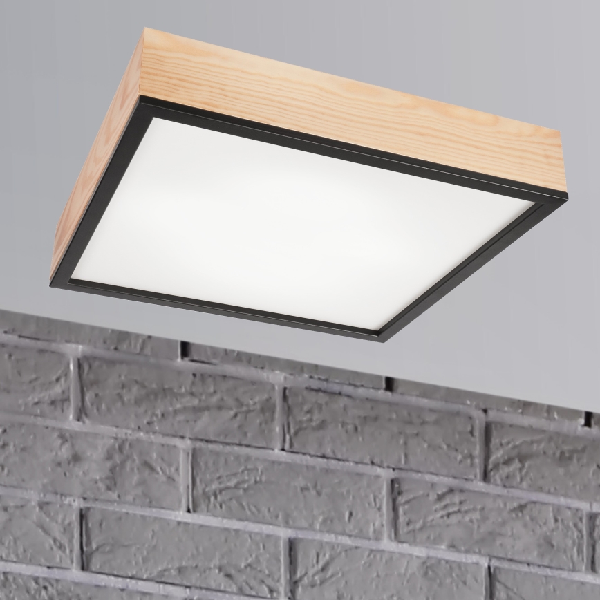 Stropna svjetiljka NATURAL SQUARE 4xE27/15W/230V 48x48 cm bor/crna