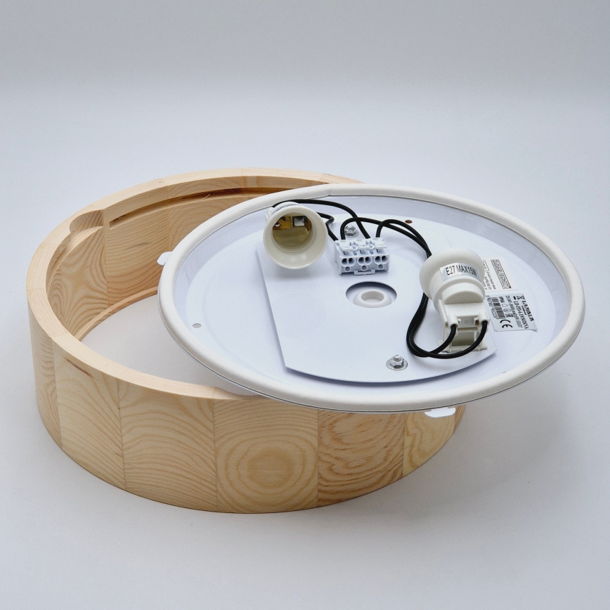 Stropna svjetiljka za kupaonicu NATURAL 2xE27/15W/230V IP54 borovina Ø 27 cm