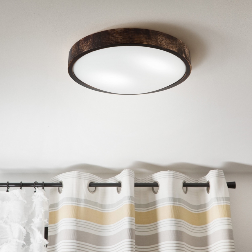 Stropna svjetiljka OAK SLIM 2xE27/15W/230V, promjer 37 cm, hrast/tamnosmeđa