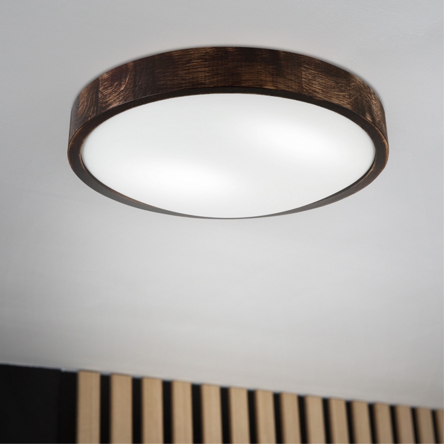Stropna svjetiljka OAK SLIM 2xE27/15W/230V, promjer 37 cm, hrast/tamnosmeđa