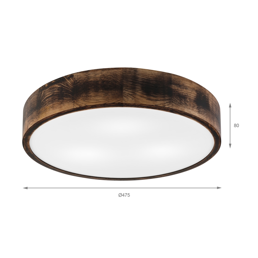 Stropna svjetiljka OAK SMOKY 3xE27/15W/230V ø 47,5 cm hrast/tamno smeđa