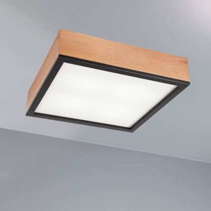 Stropna svjetiljka OAK SQUARE 4xE27/15W/230V 39x39 cm hrast/crna