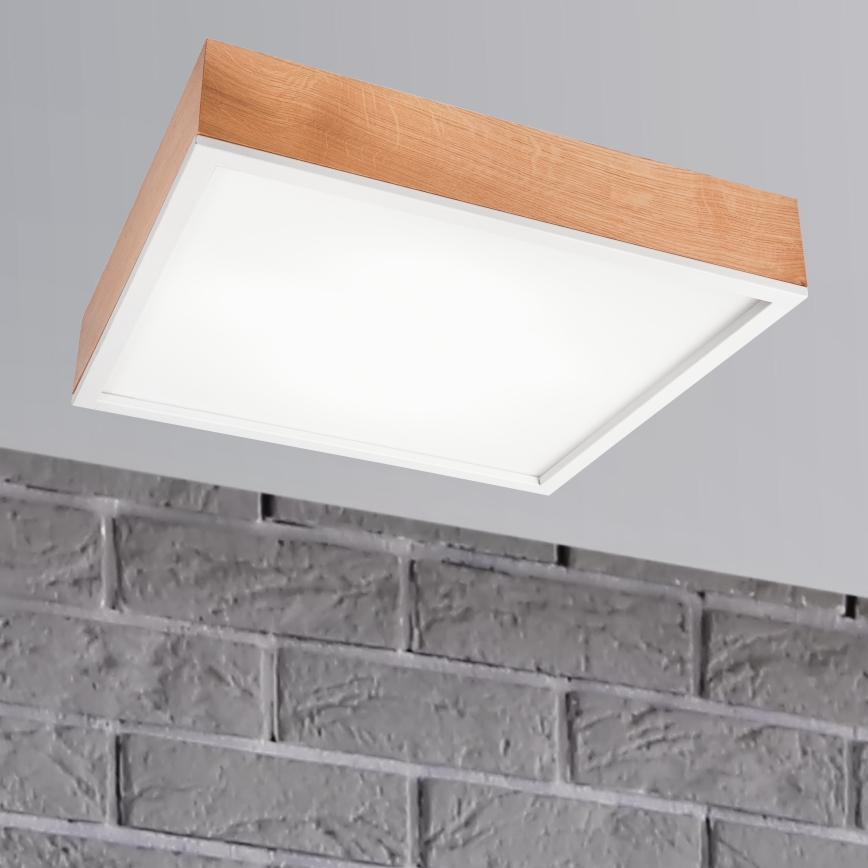 Stropna svjetiljka OAK SQUARE 4xE27/15W/230V 48x48 cm hrast/bijela