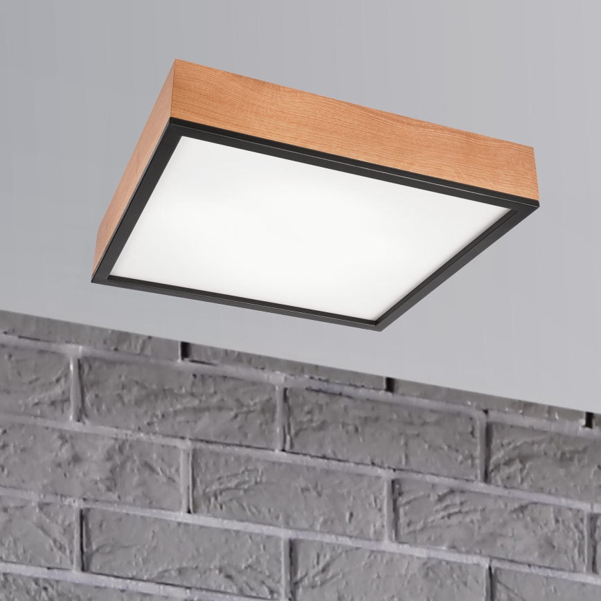 Stropna svjetiljka OAK SQUARE 4xE27/15W/230V 48x48 cm hrast/crna