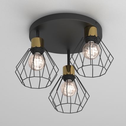 Stropna svjetiljka PARKLA 3xE27/15W/230V crna/zlatna