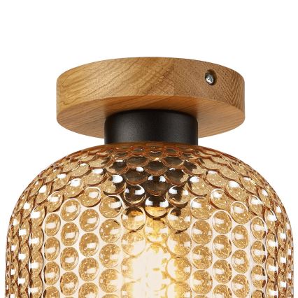 Stropna svjetiljka ROCCO WOOD 1xE27/15W/230V hrast/dimljeno bež Ø 18 cm