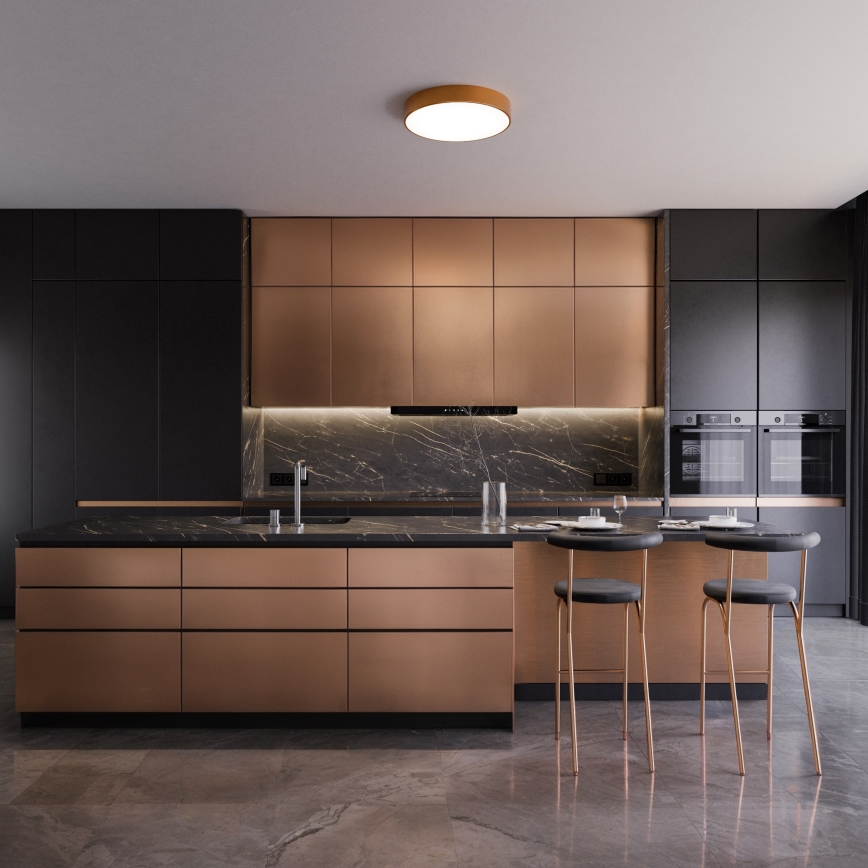 Stropna svjetiljka s ugrađenim senzorom pokreta i sumraka CLEO 3xE27/24W/230V promjer 40 cm bakrena