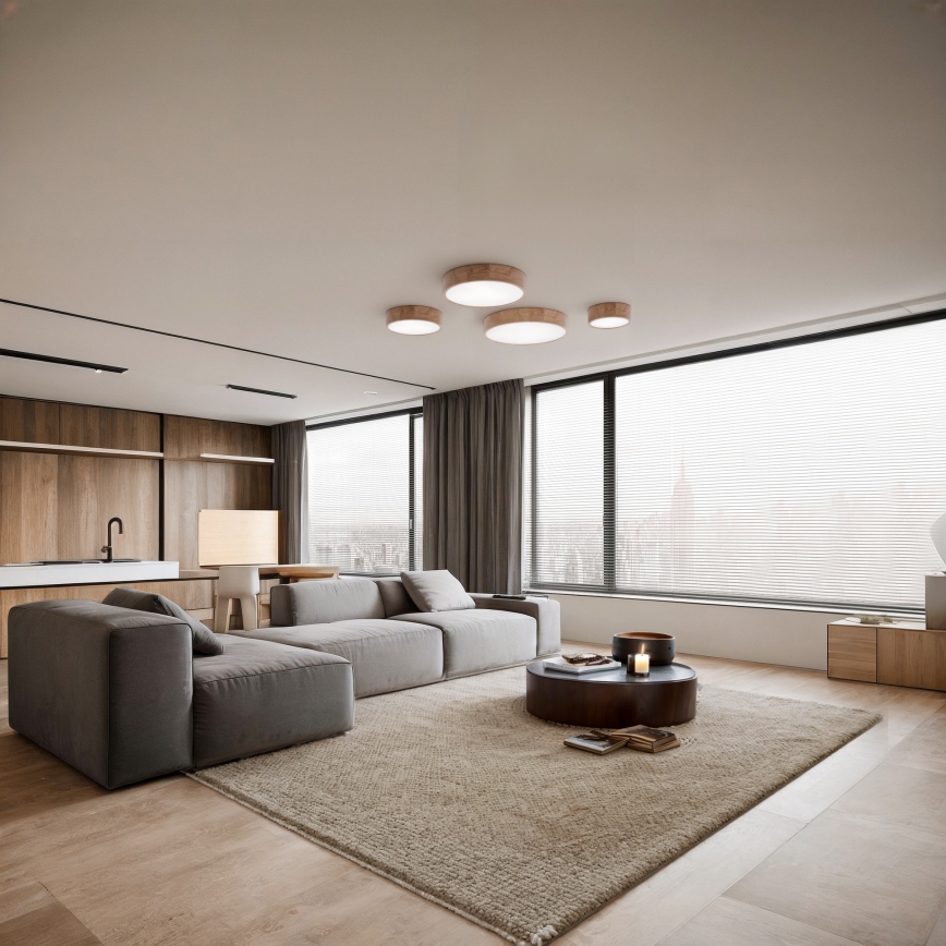 Stropna svjetiljka sa senzorom pokreta i sumraka CLEO 6xE27/24W/230V pr. 80 cm hrast