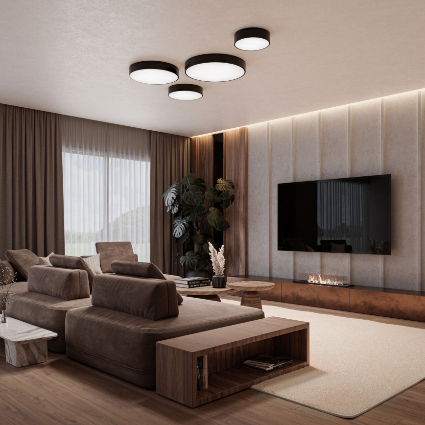 Stropna svjetiljka sa senzorom pokreta i sumraka CLEO 6x E27/24W/230V, promjer 80 cm, crna