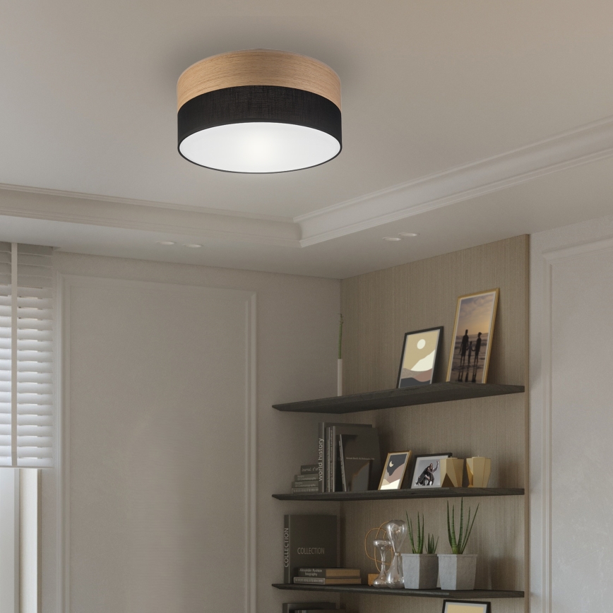 Stropna svjetiljka SIRJA WOOD 1xE27/15W/230V promjer 35 cm crna/hrast